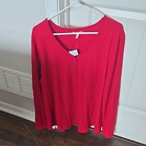 Maurices Red Long Sleeve Relaxed Blouse